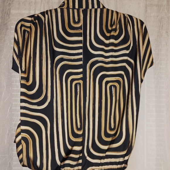 Donna Karan New York short sleeve blouse, cream/taupe/brown, unique, size L - Picture 8 of 8